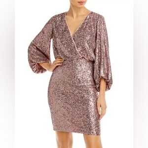 Eliza J Long Sleeved Sequinned Dress Color Mauve Midi Women's Size 4
